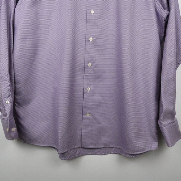 Eton Mens Button Up Dress Shirt Lavender White Check Long Sleeve Size 17 Twill - Picture 5 of 15